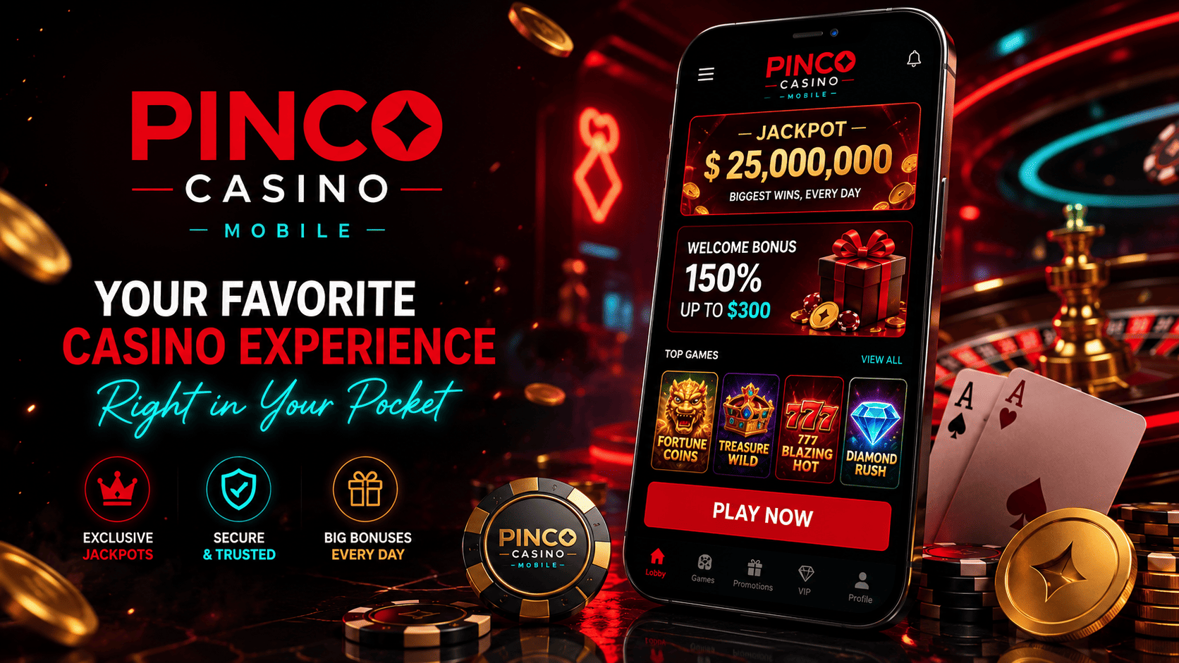 Pinco kazino ana səhifəsinin görünüşü